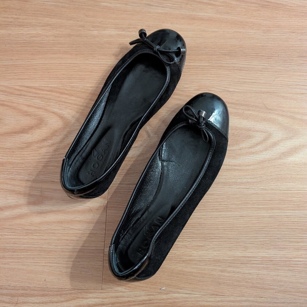 Hogan Black Leather Ballet Flats Patent Leather Suede 36 Women's 6